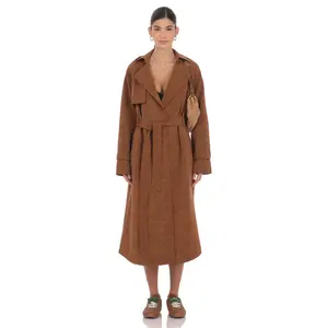 Faux Leather Trench Coat in Camel