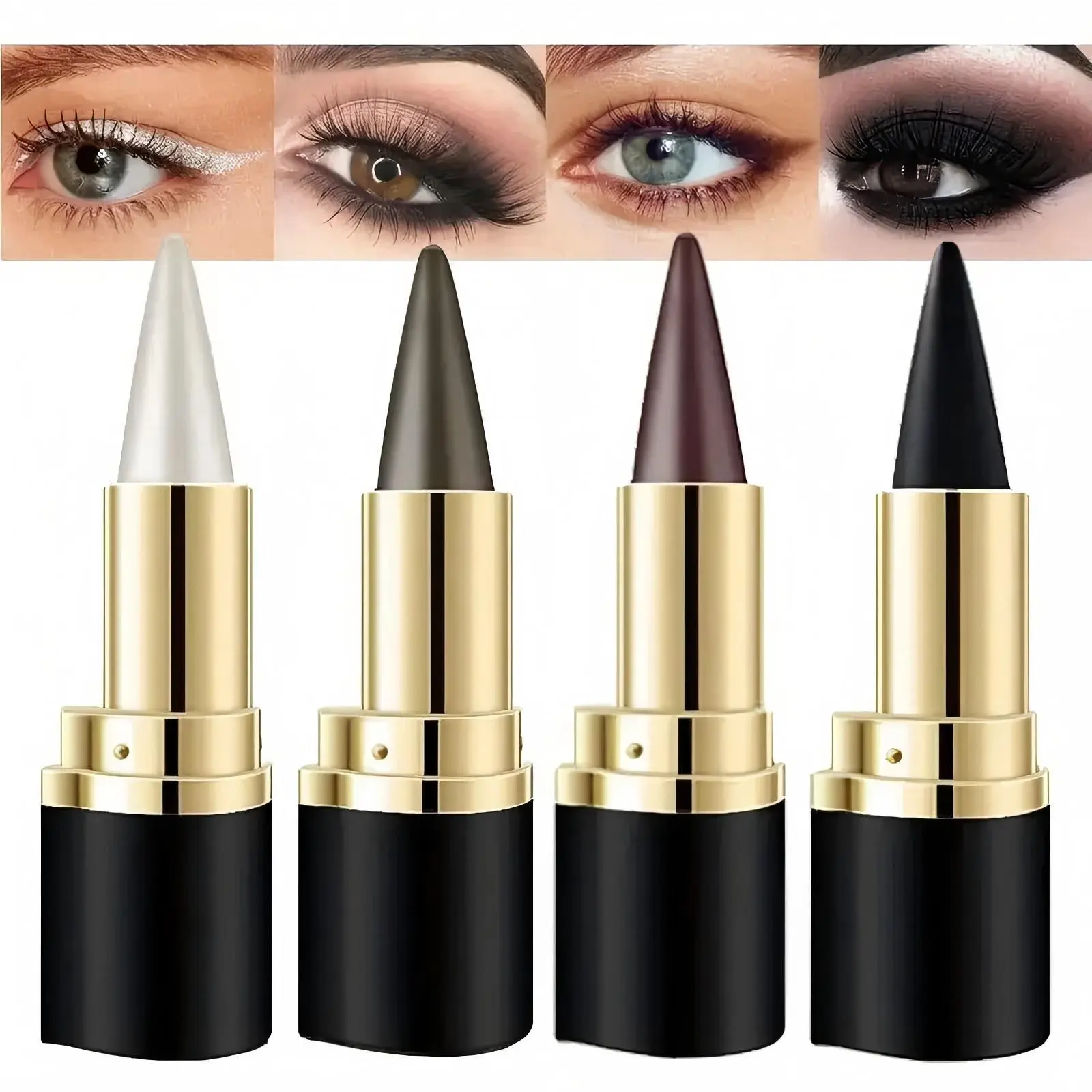2Pcs Gel Eyeliner Pencil Set Quick-drying Eye Black Crayon Matte Cream Cat Eye Makeup Stencil Smoky Eyeshadow Palette Goth Halloween Kit Natural Black Gel Eyeliner Cream Crayon Pencils Applicator Tool