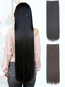 KAIRIYA 32 Inch Super Long Clip-In Hair Extensions - Lightweight Individual Extensions Thick Straight Synthetic Weft with Reddish Brown for Holiday Party Hairstyles