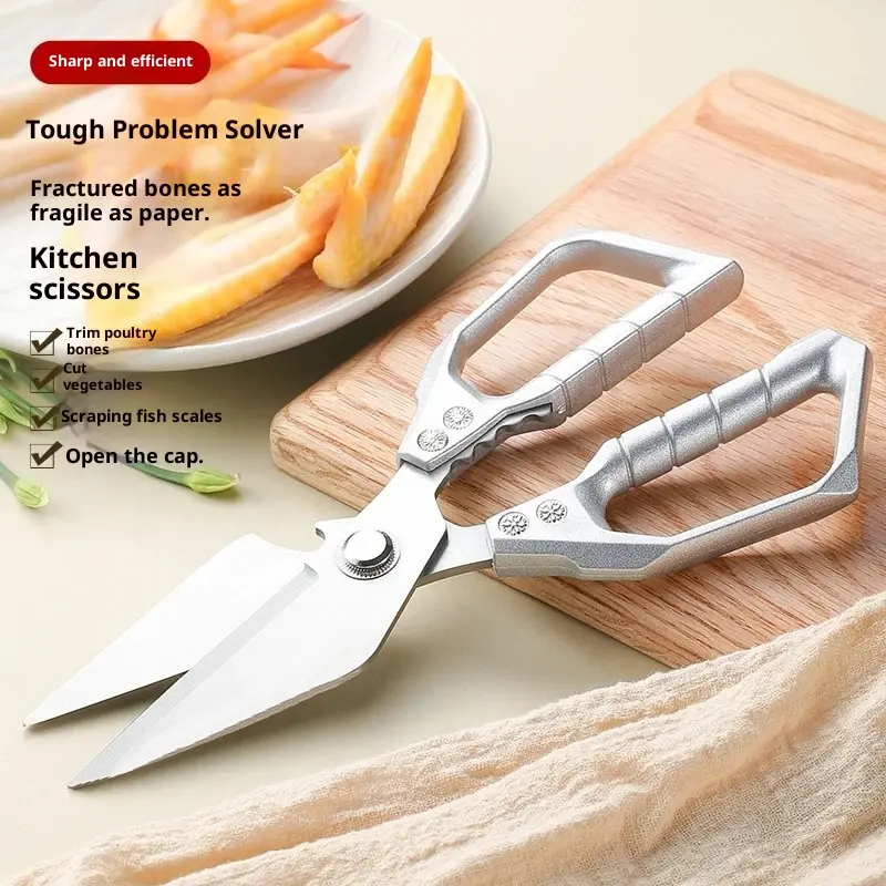 Heavy Duty Stainless Steel Chicken Bone Scissors - Camp Kitchen Multifunctional Shears with Non-Slip Ergonomic Handle, Jar Opener, Can Opener for Cutting Poultry Bones, Vegetables, Fish, Bottle Opener