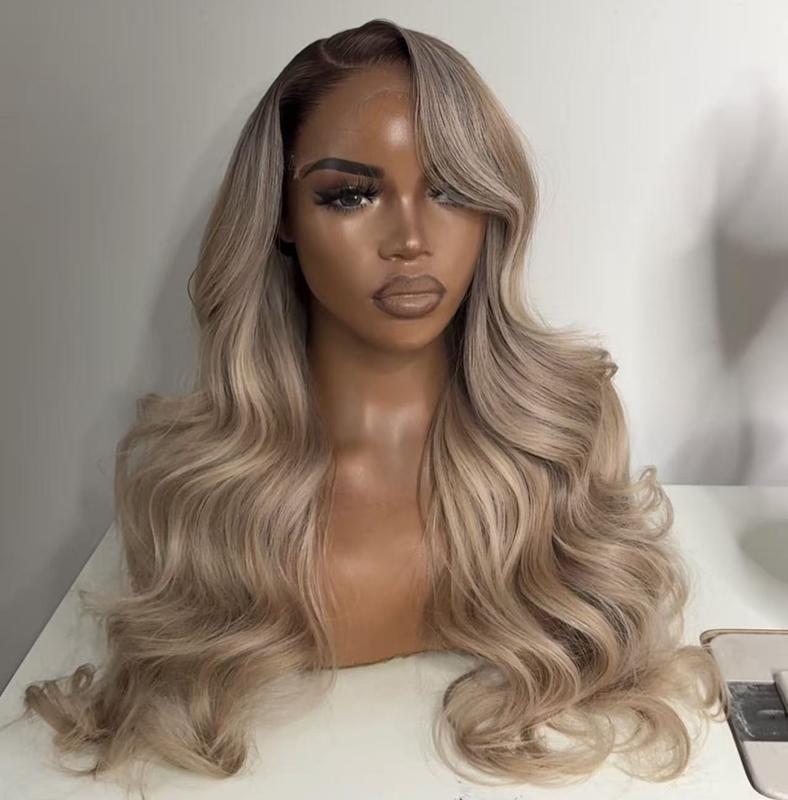 KEPHARE Ombre Brown Roots Ash Blonde Wigs Human Hair 180% Density 4x4 Body Wave Lace Front Wigs Glueless Ombre Blonde Colored 4x4 Hd Thin Glueless Wig Pre Cut Pre Plucked