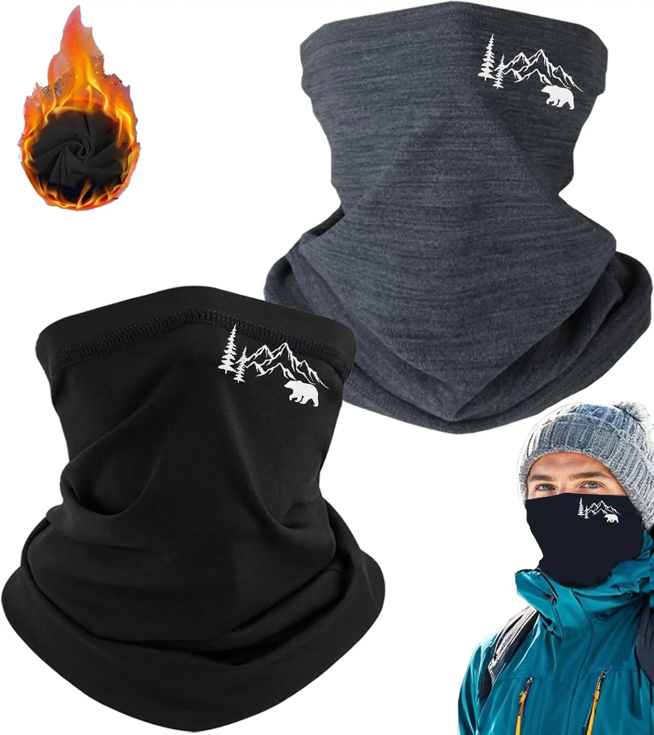 2 Pack Winter  Gaiters Balaclava for Men Women Bandanas Half  Mask Cover Skull Ski Mask  Windproof