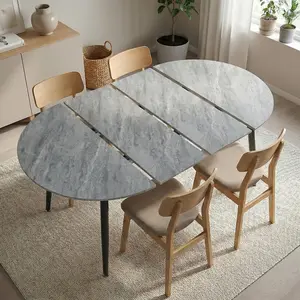 Extendable Dining Table 39"-70", Round to Oval Table for 4-6, Space Saving Modern Kitchen Table Grey