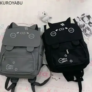 Cute Cat Embroidery Canvas Cartoon Backpack Large Capacity Casual Chic Laptop School Bag for Women Girls Boys