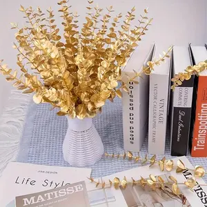 24pcs Artificial Eucalyptus Money Leaf Bouquet, Plastic Fake Plant Decor, Indoor Outdoor Wedding Engagement Home Decoration, Artificial Plant Set
