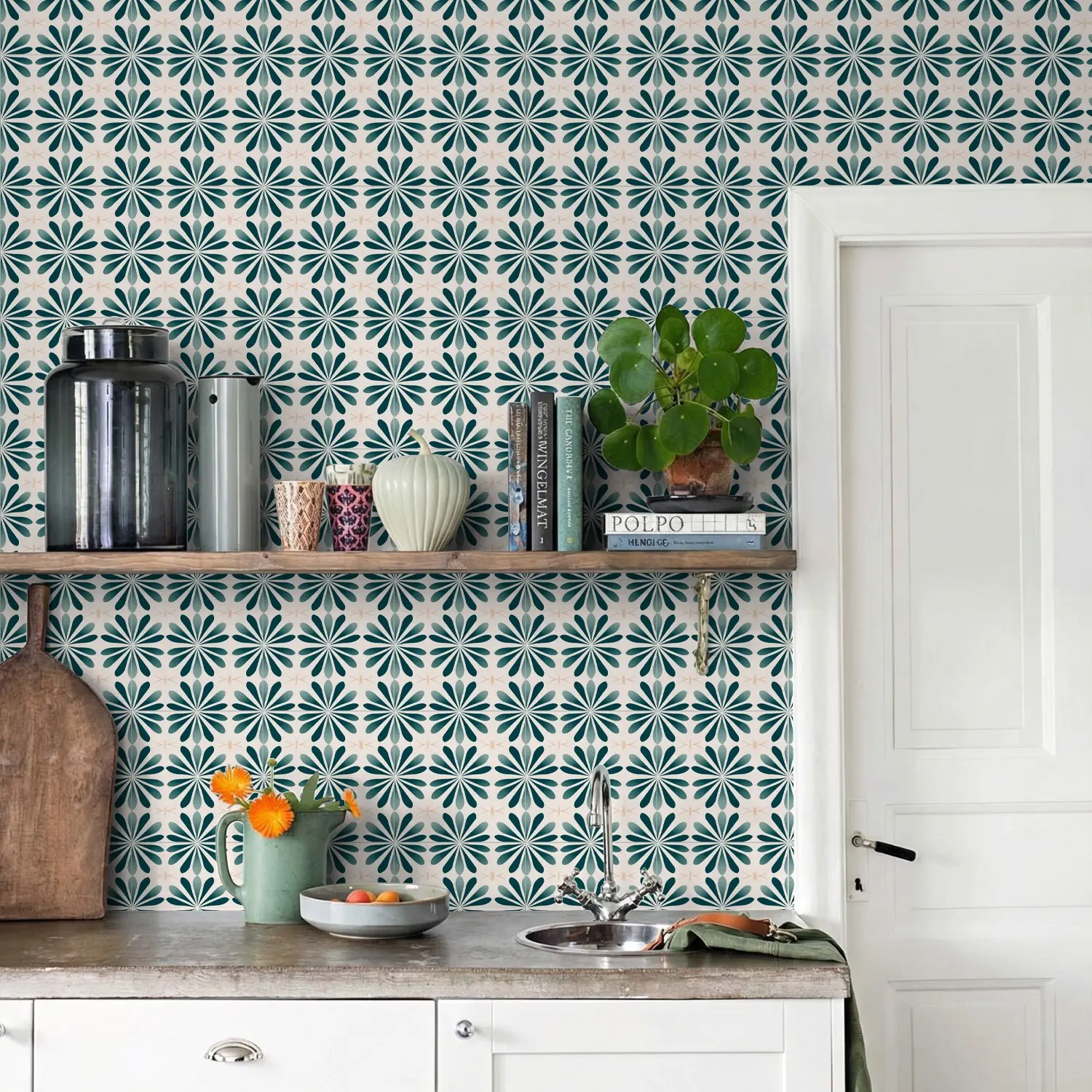 6/20 Pieces Extra Sticky Thickened Matte Peel-and-Stick PVC Floor Stickers, Waterproof & Moisture-proof Green Floral Tile Decals, Backsplash Stickers for Home Renovation - Perfect for DIY Decoration of Kitchens, Bathrooms and Laundry Rooms