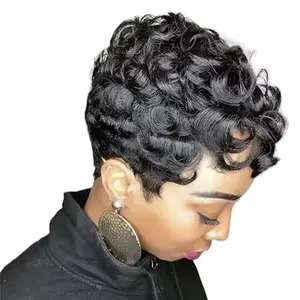Short Pixie Wigs For Black Women - Synthetic Hair Wigs With Natural Wavy Black Pixie Cut & Short Curly Layered Style For Women