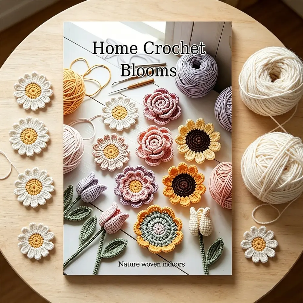 Crochet Pattern Notebook, Home Crochet Floral Tutorial Book, 14x21 Cm, Indoor Floristry Guide, Step-By-Step Photos, Beginner Friendly