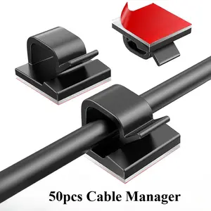 50pcs Self-Adhesive Cable Clips: The Ultimate Cable Management Solution for Home & Office!Self-adhesive wire mesh cable, fixed seat cable manager, plastic cable clamps
