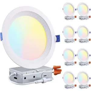 8-Pack 5CCT 6 Inch Slim LED Recessed Lighting with J Box, , Anti-Glare Baffle Trim, 12W 1000LM, CRI90 Dimmable Ceiling Downlight, Air Tight & IC Rated, 27003000350040005000K, ETL&