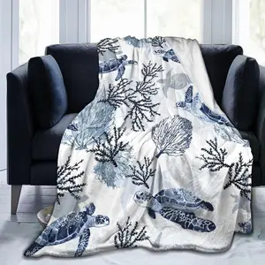 Tribal Sea Turtle Flannel Blanket - Soft Plush Throw for Bed Couch or Travel, OceanThemed Cozy Blanket for Kids and Adults - Gift for Turtle Lovers and Vibrant Room Decor