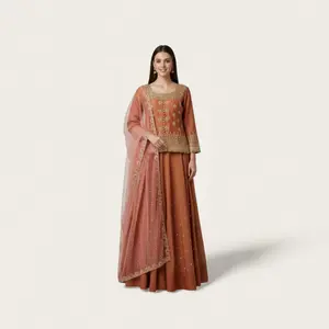 Beautiful Lehnga with Kurta Heavy Work Premium Lehnga Set Pearl and Jari Work Chinnos Silk Pink Color Dress Womenswear