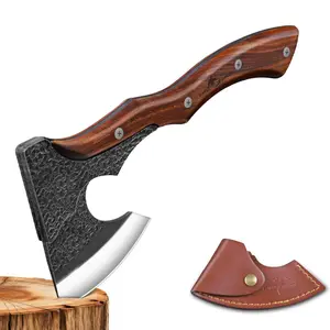 Purple Dragon Hand-Forged Garden Axe with Sheath - 14" Full Tang Wood-Handled Tool for Chopping, Splitting & Carving, Ideal Garden & Yard Work Gift