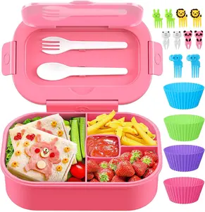 Bento Box, 44oz 4 Compartment Lunch Container with Cutlery for /Adult/, Leak Proof, Microwave/Dishwasher/Refrigerator Safe,  (Pink)