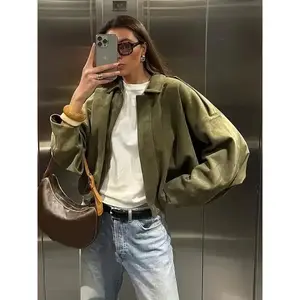 New Spring Autumn Military Short Jacket, Casual Minimalist Loose Fit Women's Coat, Trendy Army Color Outerwear for Daily Wear