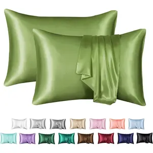 Satin Pillowcase for Hair and Skin, Silk Satin Pillowcase 2 Pack, King Size Pillow Cases Set of 2, Silky Pillow Cover with Envelope Closure (20X40, Sage) MR&HM
