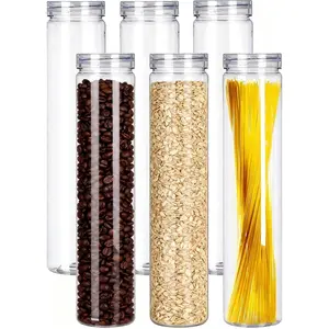 Set of 6Pcs Clear Plastic Food Storage Jar with Lid, Round Transparent Skinny Storage Container for Spaghetti, Pasta and Dry goods (Clear 6pcs)