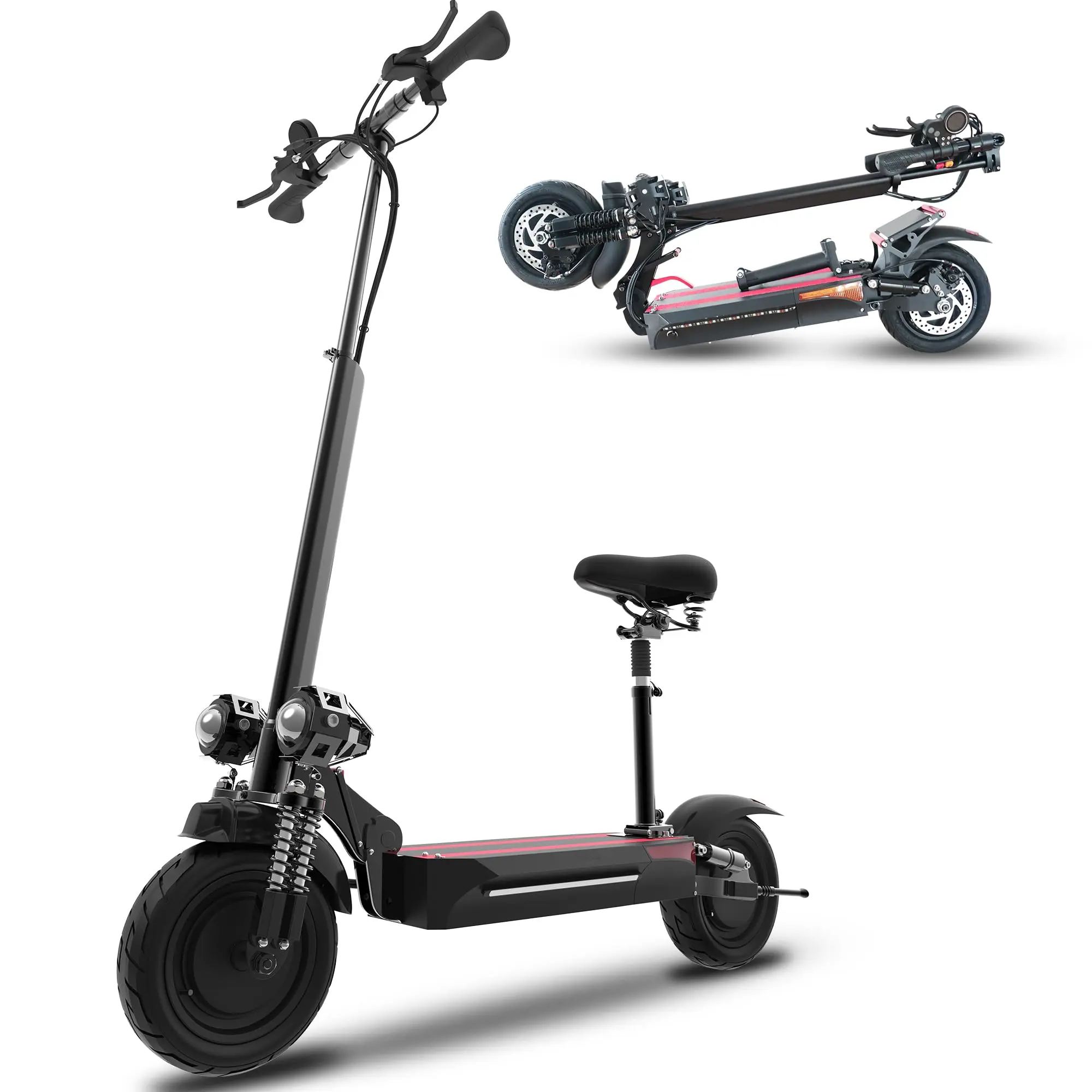 AJOOSOS X500 Foldable High Speed Commuting E-Scooter - Dual Motor 48V 2000W, 40 MPH Top Speed, 40 Mi Long Range, Adjustable Removable Seat, UL2272 Certified Folding Scooter