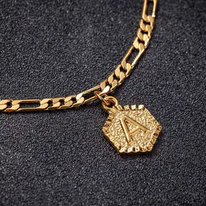 Initial 26 Letters Anklet 5mm Chain Anklets Bracelet with Letters Chain Figaro Chain Anklet Adjustable For Women Men Girlfriend Gold Plated Trendy Jewelry