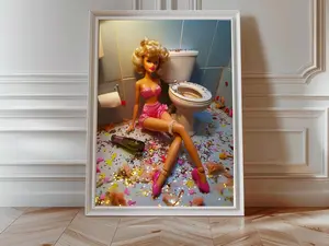 [UNFRAMED POSTER] Vintage Party Girl Doll Art Print, Funny Bathroom Print  Trendy Wall Art, y2k room decor, Aesthetic Apartment, Home decoration