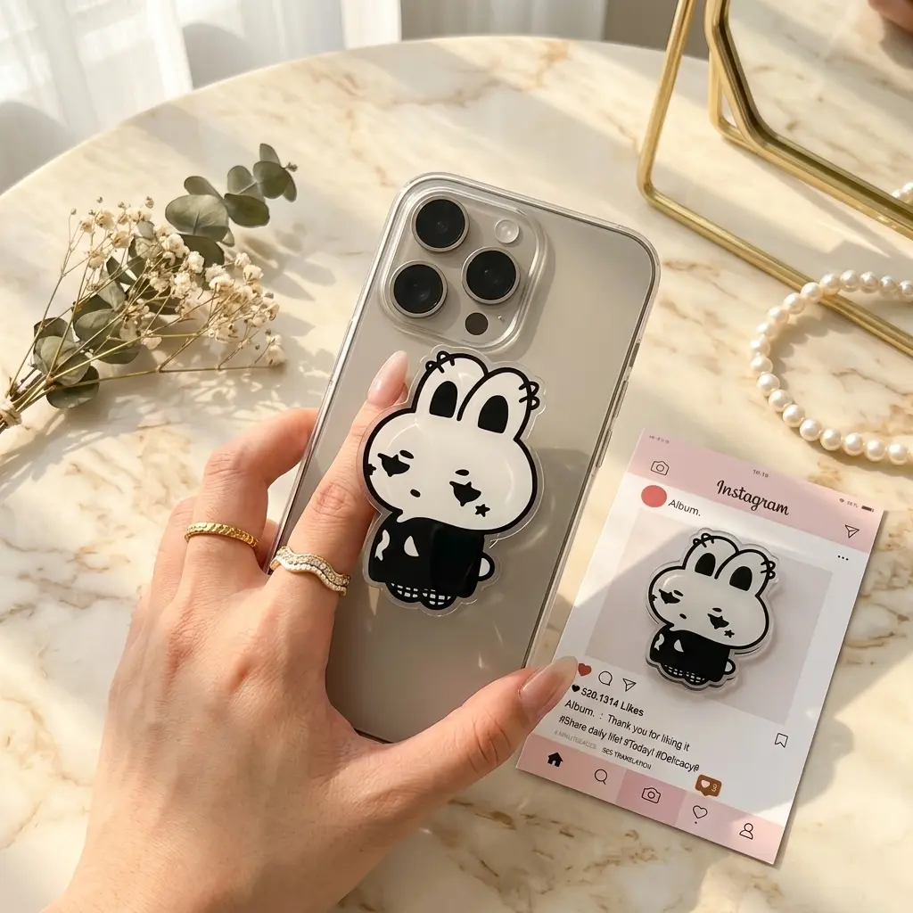 Goth Bunny Magnetic Phone Grip, Emo Aesthetic Magnet Holder Stand, Kawaii Scary Fan Gift, Reader Sticky Baby Mount Universal Support Accessory