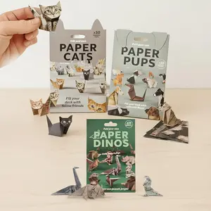 50pcs Paper Cat Dog Dinosaur Origami Set, DIY Foldable Paper Crafts, Papercraft Figures, Cute Kitten Origami Art, Fun Handmade Activities, Desk Decor Gift