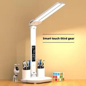 Smart Touch Third Gear Dual Head Desk Lamp with Pen Holder USB Powered Dimmable Foldable Display for Study Room & Office Nightstand Lamp Adjustable Lights Modern Standing Light lights bedroom Home Decor Lighting