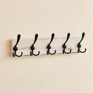 Rustic Wooden Coat Rack Wall Mount with 5 Hooks, Farmhouse  Coat Hanger Wall Mount Heavy Duty for  Jacket Coat (White)
