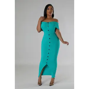 Button Down Off Shoulder Maxi Dress