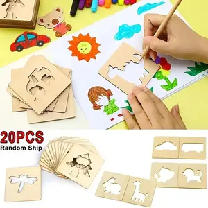 20pcs DIY Drawing Templates, Various Shapes & Animals, Enhance Cognitive Sensory Skills, Logical Thinking, Color Recognition