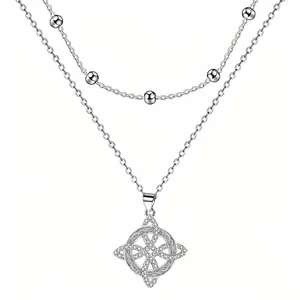 Layered Celtic Necklace Cubic Zircon Witch Knot Jewelry Gift