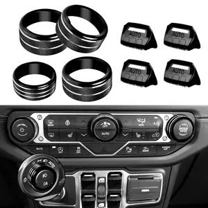 8Pcs Button Knob Covers for Jeep Wrangler JL JLU Accessories 2018-2024 2025 2026 & Gladiator JT 2020-2025 2026 Window Switch Button Cover Volume Radio Tune Air Conditioner Headlight Knob Cover, Black