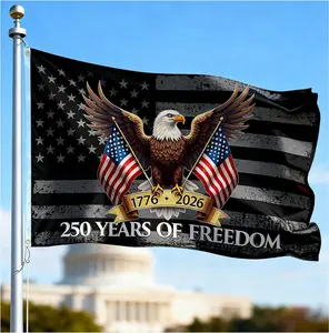 250th Anniversary Flag 3x5 FT American Celebration 250 Years Flags Outdoor Decor with Canvas Header Brass Grommets for Front Door Porch Wall Yard Garden Decoration (Black Gray)