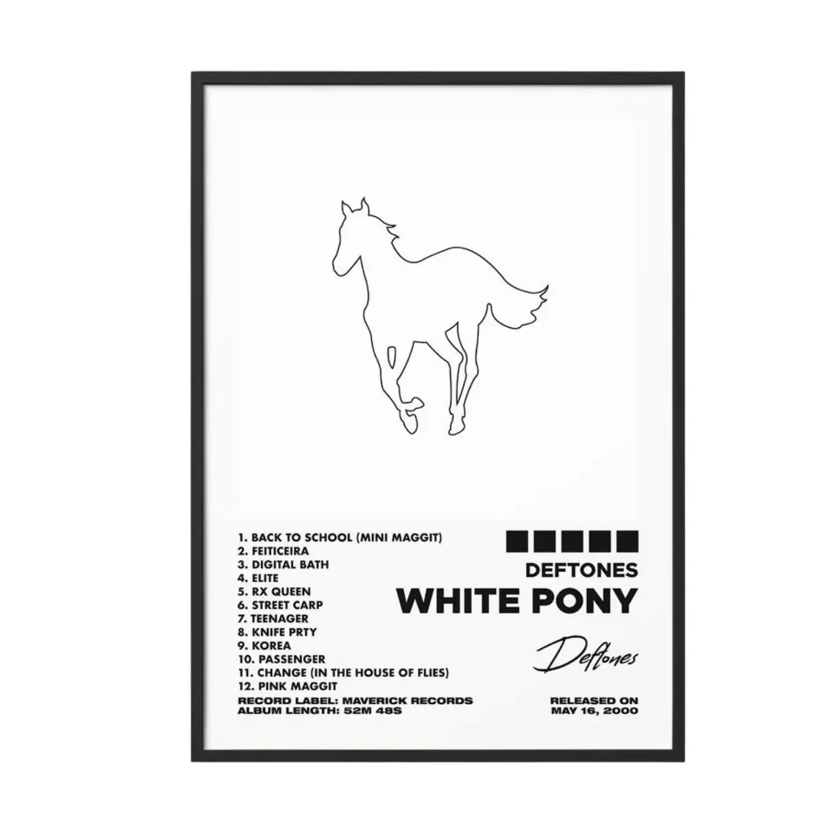 Minimalist Horse Line Art Canvas Poster, Music Inspired Tracklist Wall Art, Modern Black and White Typography Room Decor, Unframed Canvas Poster