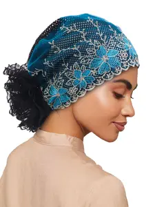 Muslim Lace Hollow Out Flower Headscarf Hat, Bottom Cap, Shiny Silk Wraparound Hair Protection Cap, Stylish Accessory for Women