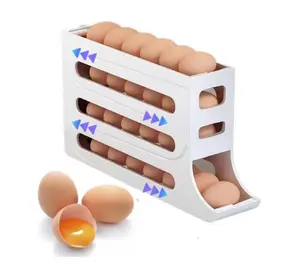 24 Eggs Egg Holder for Fridge,4 Tiers Egg Container,Auto Rolling Fridge Egg Organizer for Refrigerator,Space-Saving Egg Dispenser Holder,Fridge Egg Rack (White,