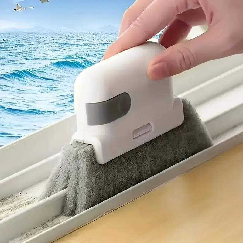 Grey Window Groove Cleaning Brush, 1 Count Portable Handheld Window Track Cleaning Brush, Multifunctional Cleaner Tools for Door Gap Track, Household Essentials, House Cleaning Tools, Household Items, Versatile Cleaning Tool, Window Cleaning Kit