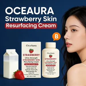 OCEAURA Strawberry Skin Resurfacing Cream - Strawberry Extract & Niacinamide Gentle Exfoliating Hydrating Brightening Moisturizing Body Cream