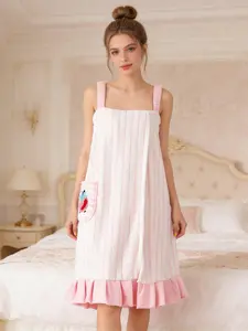 Princess Style Strawberry Print Halter Bathrobe, Hemmed Towel Wear, Absorbent Quick-Dry Homewear, Comfortible Sleepwear