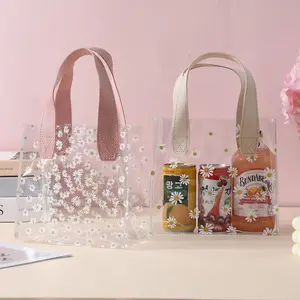 Clear Daisy Pattern Gift Bag, 10pcs/set Transparent Gift Bag with Handle, Gift Wrapping Supplies for Wedding Birthday Party, Party Gift Packs
