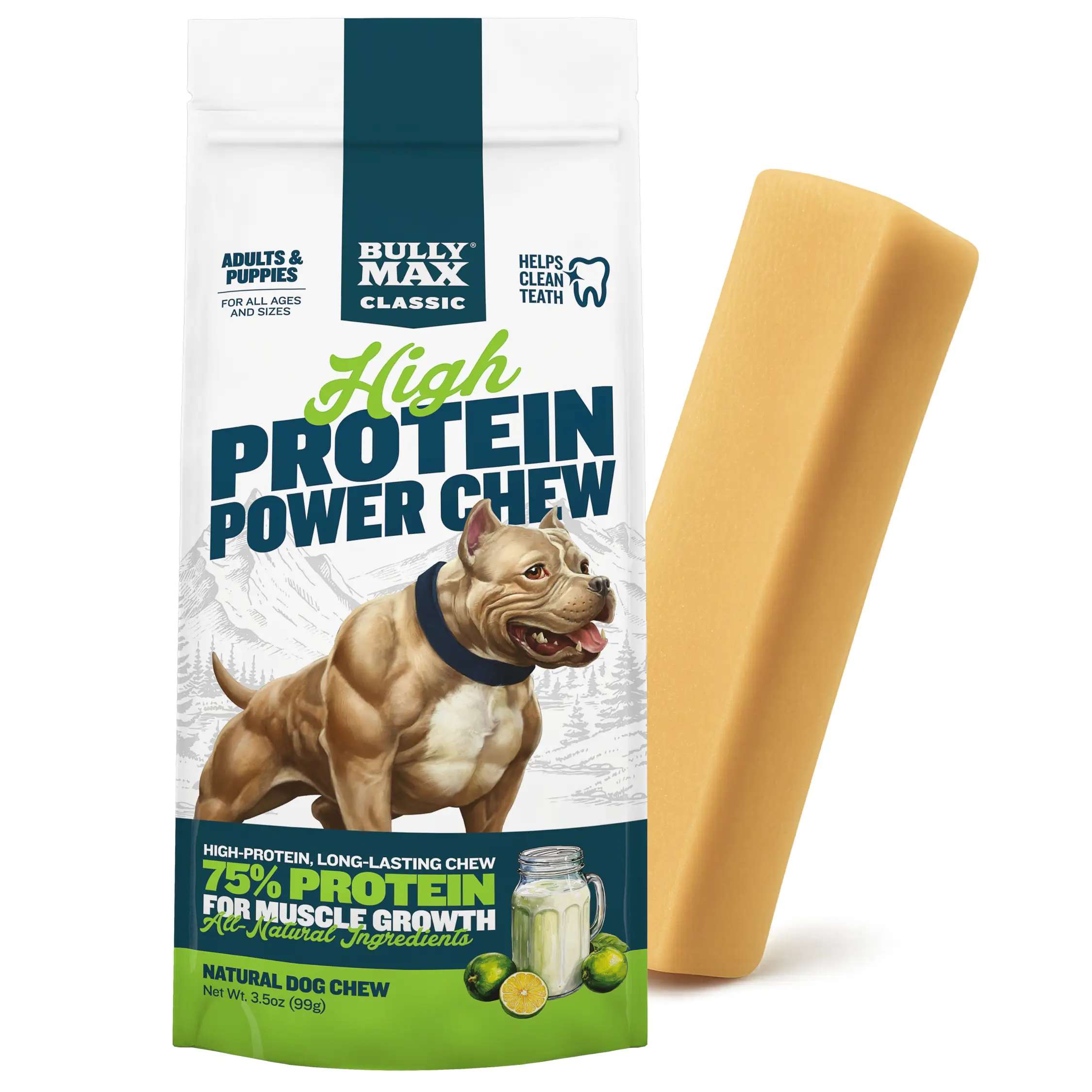 Bully Max Power Chews, Long-Lasting Dog Treats 75% Protein, Cleans Teeth, Freshens Breath, Natural Dog Chew