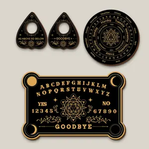 4-Piece Witch Board & Spiritual Props Set, Complex Secret Symbol Totem, Vintage Farmhouse Home Decor, Halloween Party Supplies
