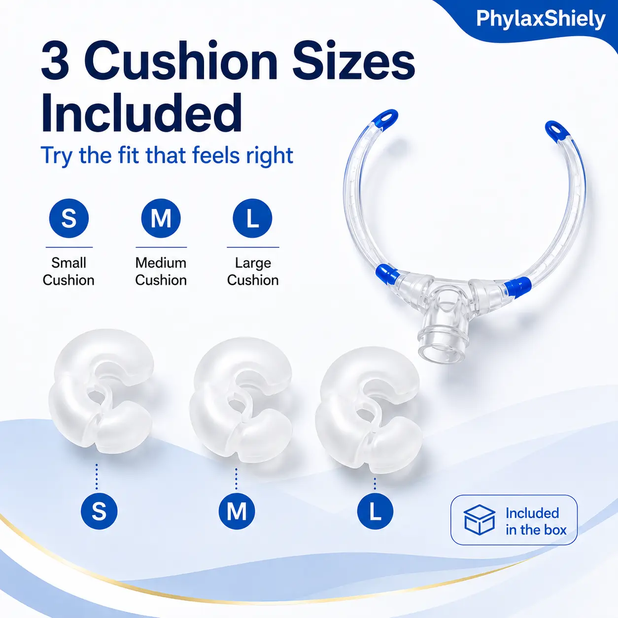 PhylaxShiely Complete Nasal Pillow Mask Kit, Elastic Headgear, Mask Frame, Short Tube, S/M/L Cushions, User Manual Included, CPAP Machine Not Included