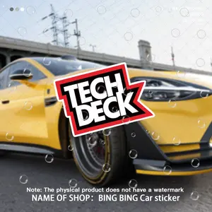 1PC Cool Street "TECH DECK" Logo Decor Sticker For Car Components, Skate Peripheral Items, Daily Objects "TECH DECK" bold color-block themed decor Fill with cool street vibe for skate enthusiasts Enhance cool street skate style recognition