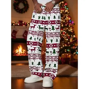 Christmas Style Men's Christmas Theme Home Pants, Unisex, Suitable for All Seasons, Casual Wear, Cartoon Pattern, Fall & WinterGift