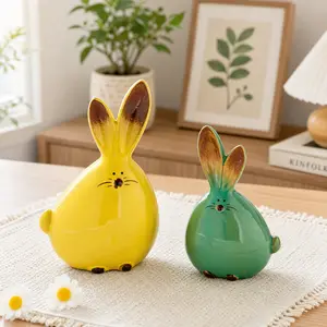 2-Piece Resin Bunny Figurines, Cute Pastel Rabbit Ornaments, Resin Craft Statue for Home Shelf Decor