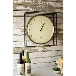 Round Clock With Square Metal Frame