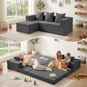 65" Boneless Couch,Convertible Sleeper Sofa Bed, Modular Sectional Sofa, Modern Tri-Folding Cloud Couch with L-Shape Chaise, Corduroy Futon Couches for Living Room Small Spaces Apartment,No Assembly