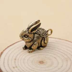 Antique Brass Rabbit Statue, Exquisitely Carved Artistic Wealth Animal Figurine, Perfect Table Decoration or Keychain Pendant, Unique Collectors Gift Ornaments