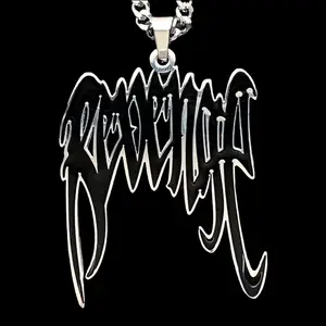 Black Revenge Necklace 1.5" Mirror Polished XXXtentacion Pendant Laser Carved 316L Stainless Steel Black Enamel Choice of Chain Free Gift Included